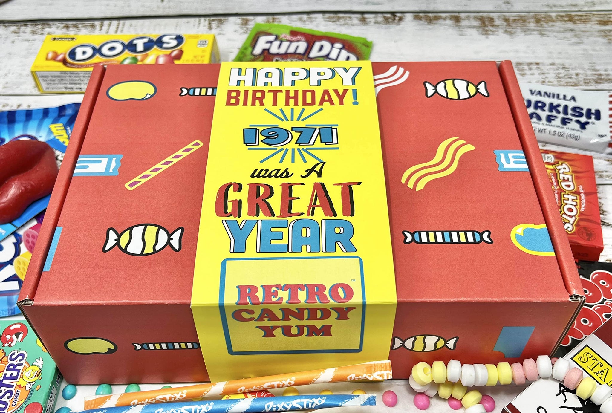 RETRO CANDY YUM ~ 1971 55th Birthday Gift Box of Nostalgic Candy Mix from Childhood for Men and Women Turning 55 Years Old Born 1971 - Jr