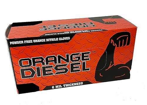 Golden Protective Services Outlet The Orange Diesel, Orange Nitrile Disposable Gloves, Powder Free, 6 Mil, Diamond Textured, Beaded Cuff, Sizes M-XXL