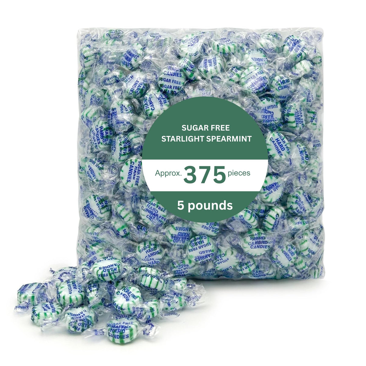 Sugar Free Spearmint Hard Candy, Individually Wrapped - 5 lb (Approx. 450 pieces)
