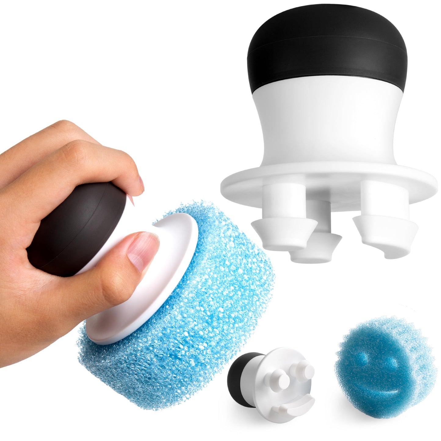 Impresa Dish Mommy Wand Palm Holder - Compatible with Scrub Mommy & Scrub Daddy Sponges - Refillable Silicone Pads - Ergonomic Grip for Handheld