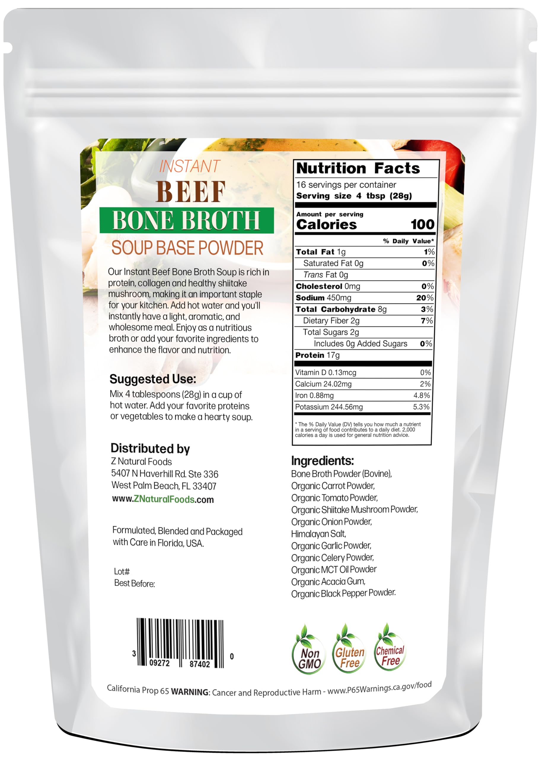 Instant Bone Broth Soup Powder - Rich Umami Flavor packed with Collagen, Keto and Paleo Friendly - 1 lb