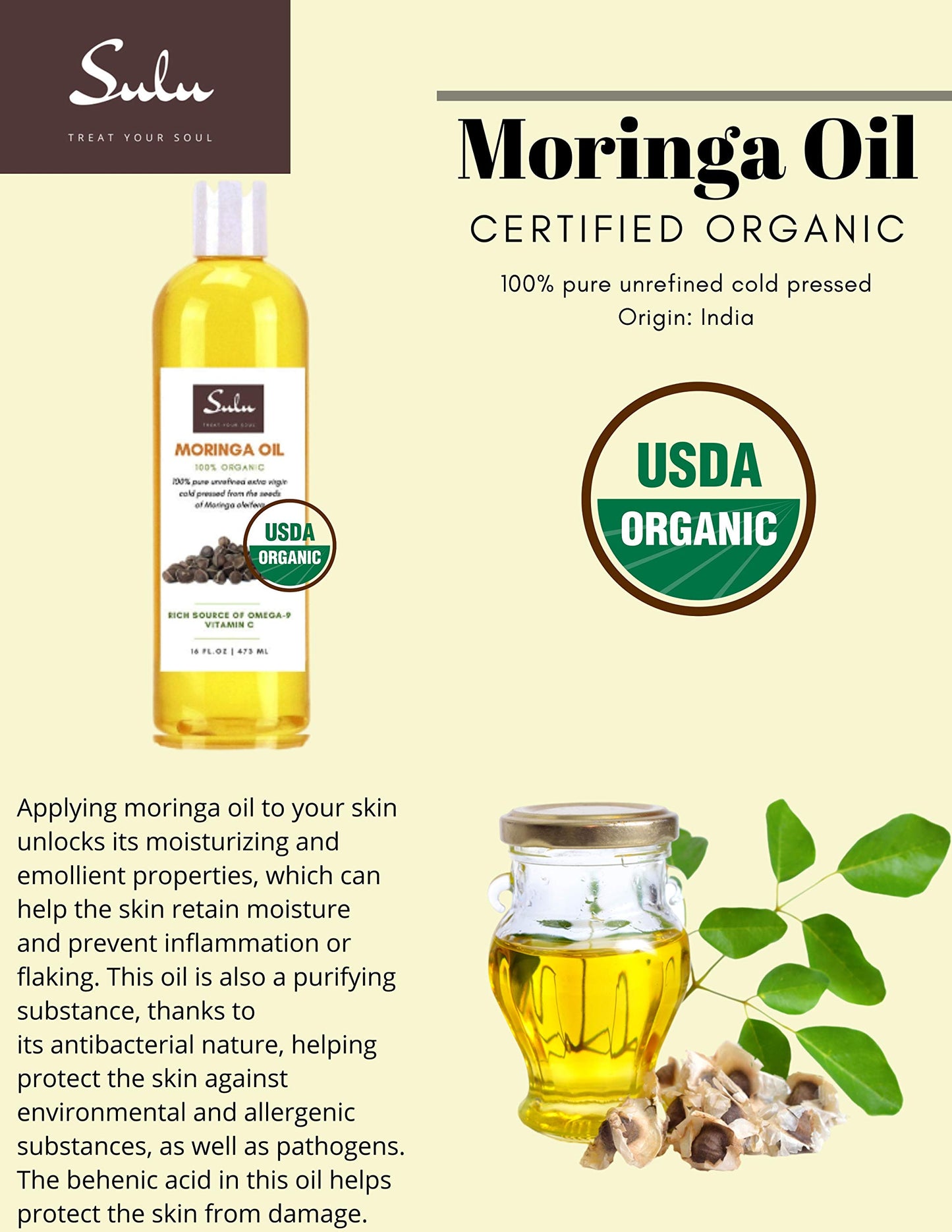 4 LBS OF 100% Pure Organic Cold Pressed Unrefined Moringa Oil