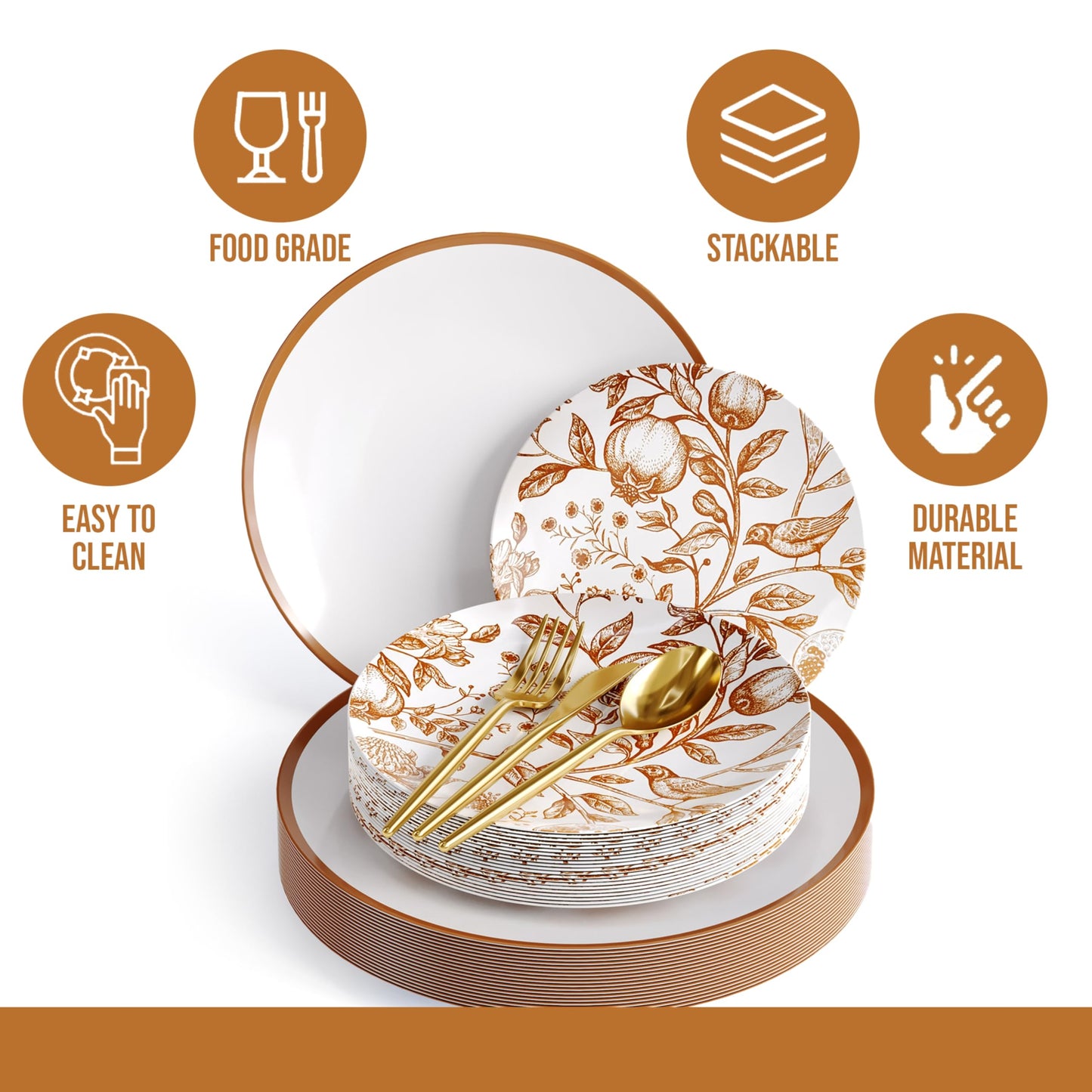 Trendables Fancy Plastic Dinnerware Sets 100 Pc Set 20 Guests Gold Silverware Disposable 20 X 10 Inch Charger Plates 20 X 8 Inch Dessert Plates 20 x