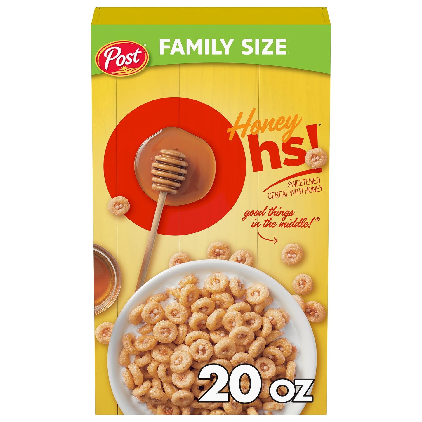 Honey Ohs! Cereal, Crunchy Sweetened Corn, Oats and Rice Os, Family Size Breakfast, 20 oz Box