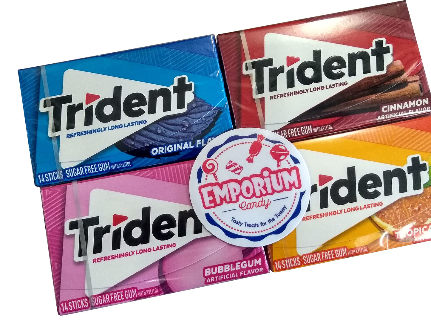 EMPORIUM CANDY TASTY TREATS FOR THE TUMMY Trident Gum Assortment - 1 Pack Each of Bubblegum Original Cinnamon Tropical Twist - 14 Pieces per Pack