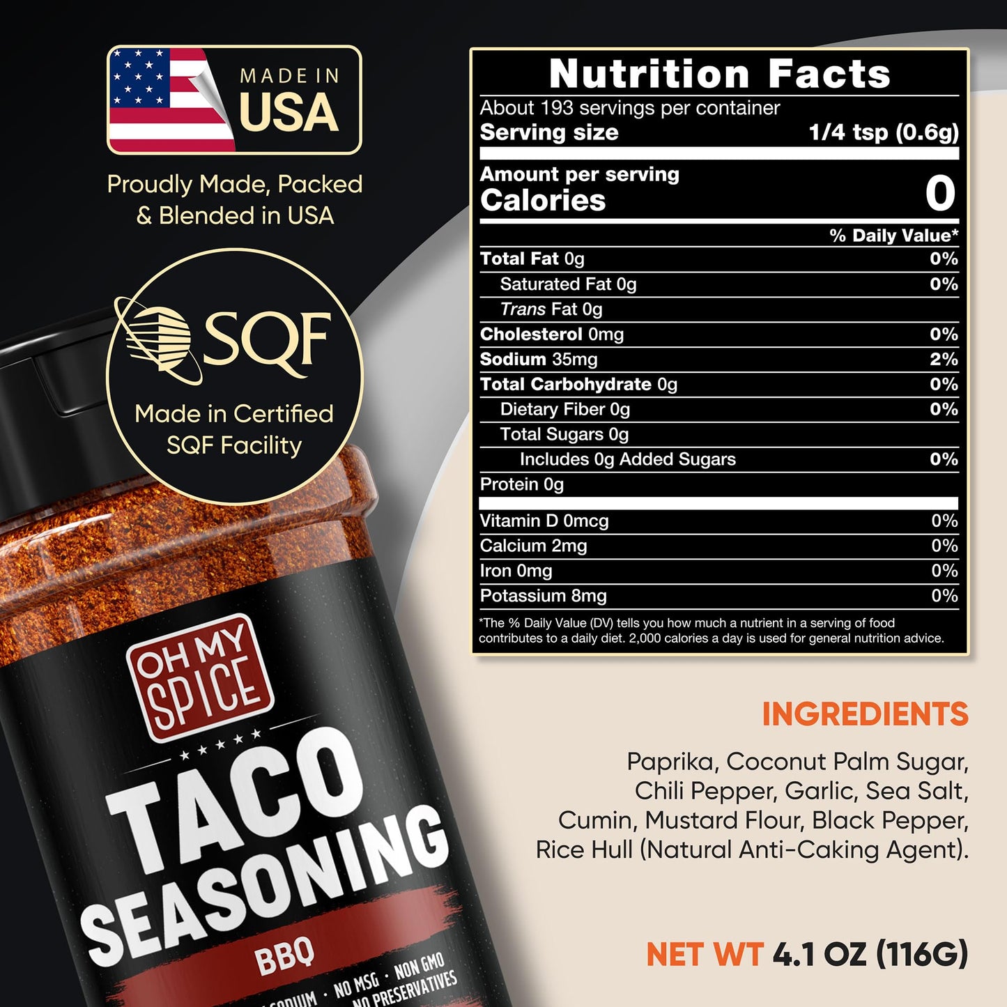 Taco Seasoning Mix BBQ Rub - Gluten Free & Low Sodium Mexican Seasoning Blend for Taco Tuesday Night. BBQ Seasonings for Fajita & Burrito. Meat, Steak