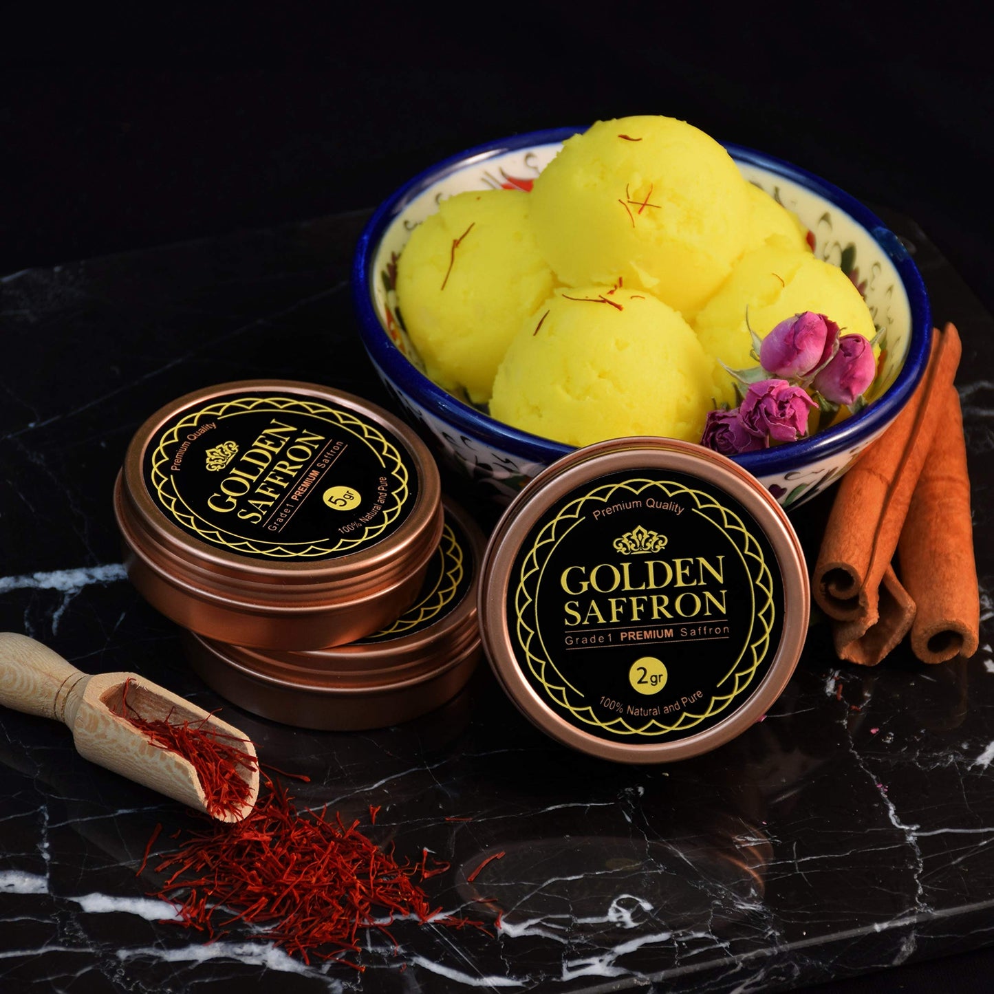 Golden Saffron, Finest Pure Premium All Red Saffron Threads, Grade A+ Super Negin, Non-GMO Verified. For Tea, Paella, Rice, Desserts, Golden Milk