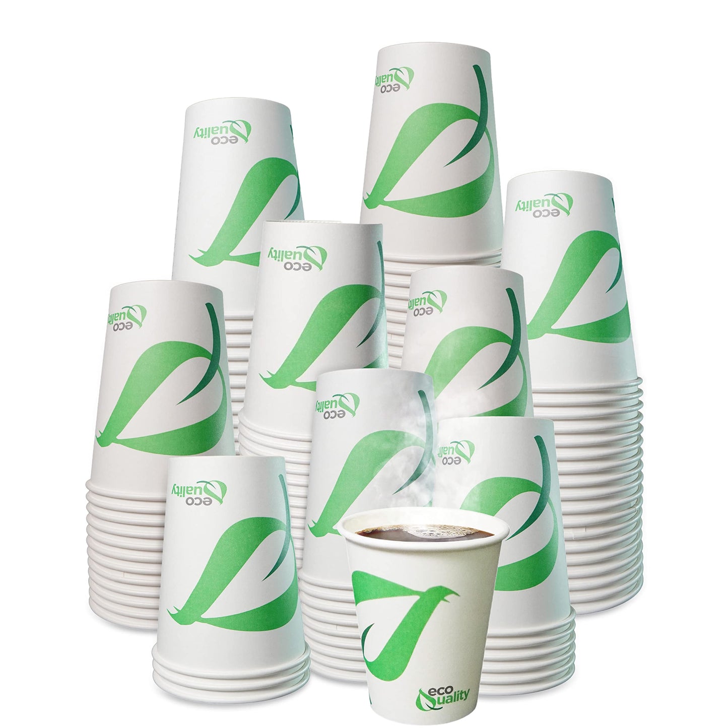 EcoQuality 8 oz Compostable Paper Cups - Biodegradable Disposable White Paper Coffee Cups PLA Lined - Eco-friendly Hot and Cold Drinking Cups