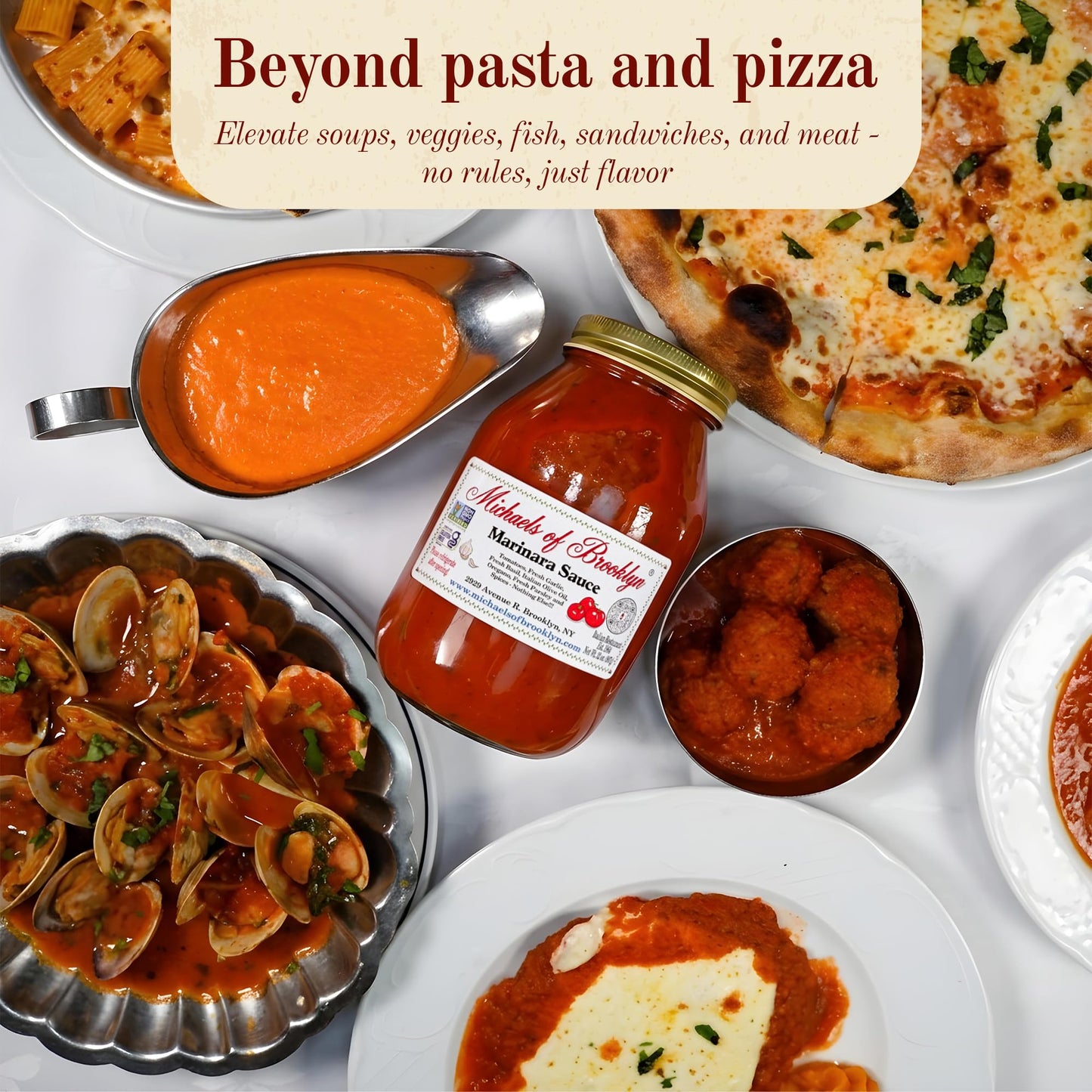 Michael's of Brooklyn Marinara Sauce, 32oz Jar with Spoon - Non-GMO, Gluten Free Italian Tomato Pasta Sauce - Tomatoes, Garlic, Basil, Olive Oil