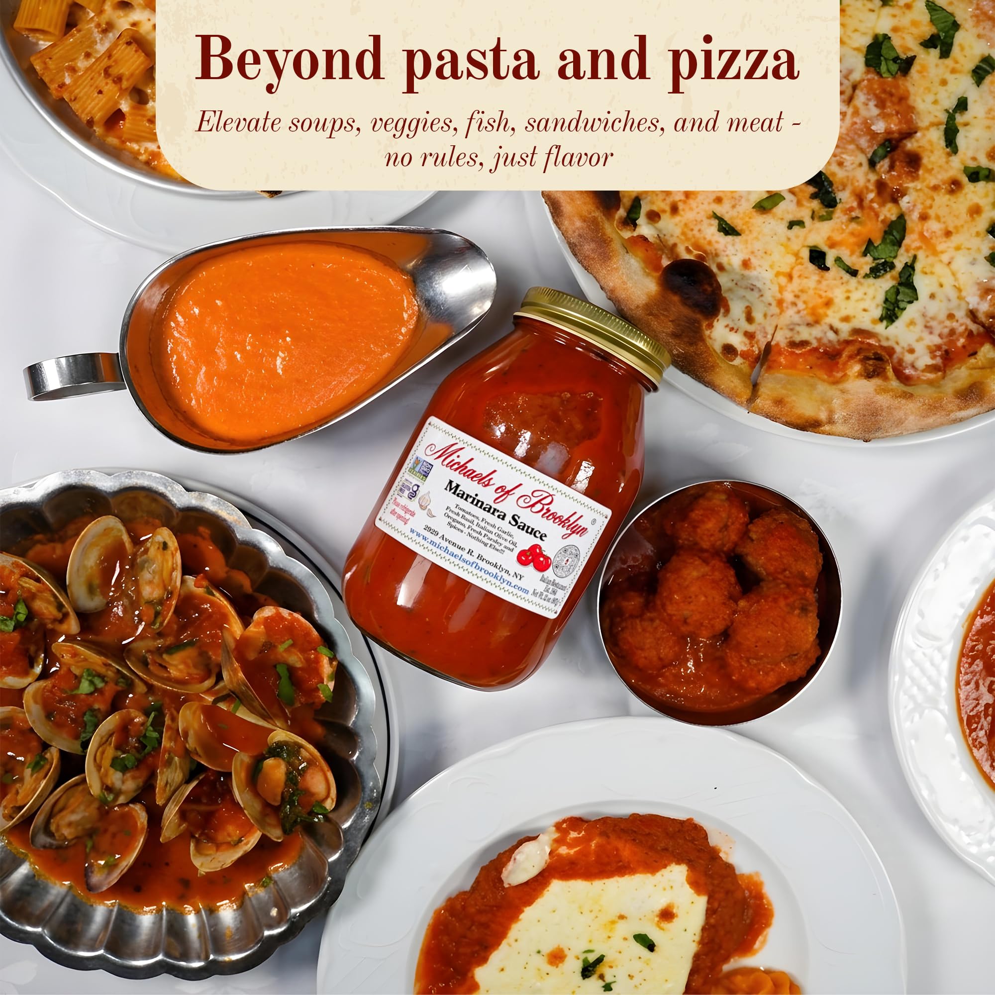 Michael's of Brooklyn Marinara Sauce, 32oz Jar with Spoon - Non-GMO, Gluten Free Italian Tomato Pasta Sauce - Tomatoes, Garlic, Basil, Olive Oil