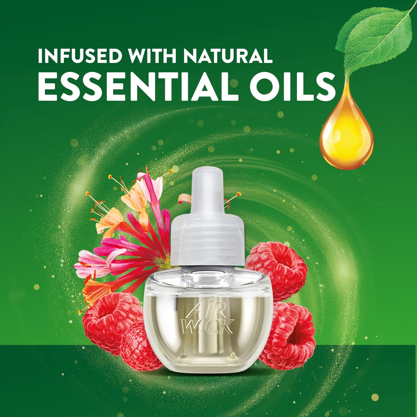 Air Wick Plug-In Scented Oil Refills, 3 Count, Lush Honeysuckle and Raspberry, Air Freshener, Essential Oils, Eco Friendly