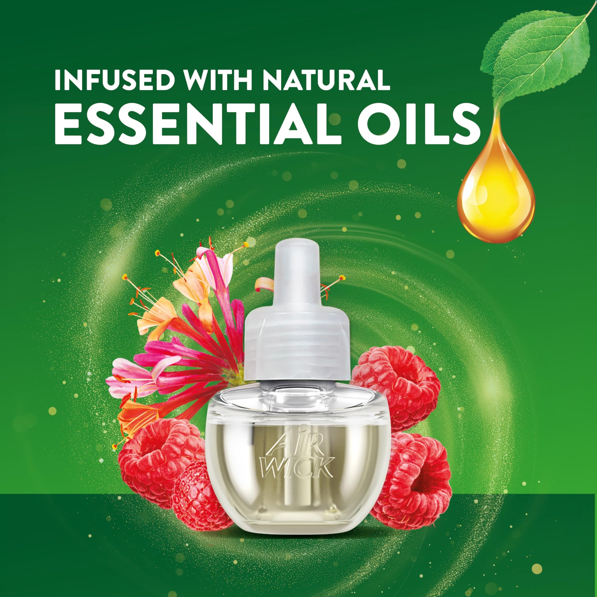 Air Wick Plug-In Scented Oil Refills, 3 Count, Lush Honeysuckle and Raspberry, Air Freshener, Essential Oils, Eco Friendly