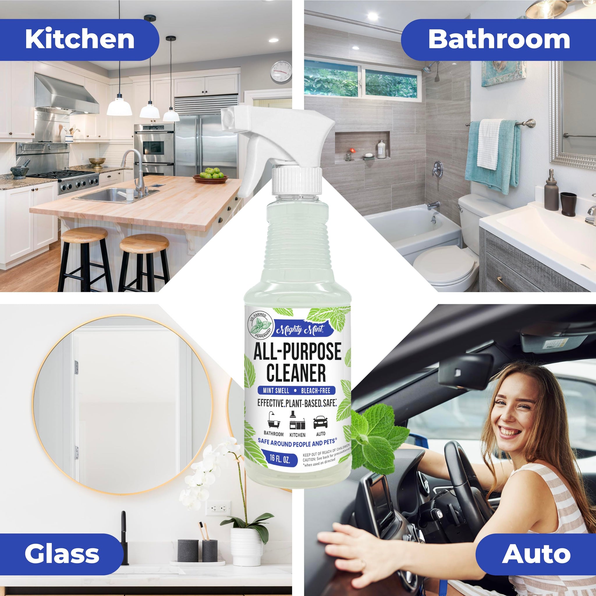 Mighty Mint All-Purpose Cleaner Spray - Plant-Based, Multi-Surface Cleaning for Kitchen, Bathroom & Home - Cuts Grease, Dirt & Grime - Peppermint