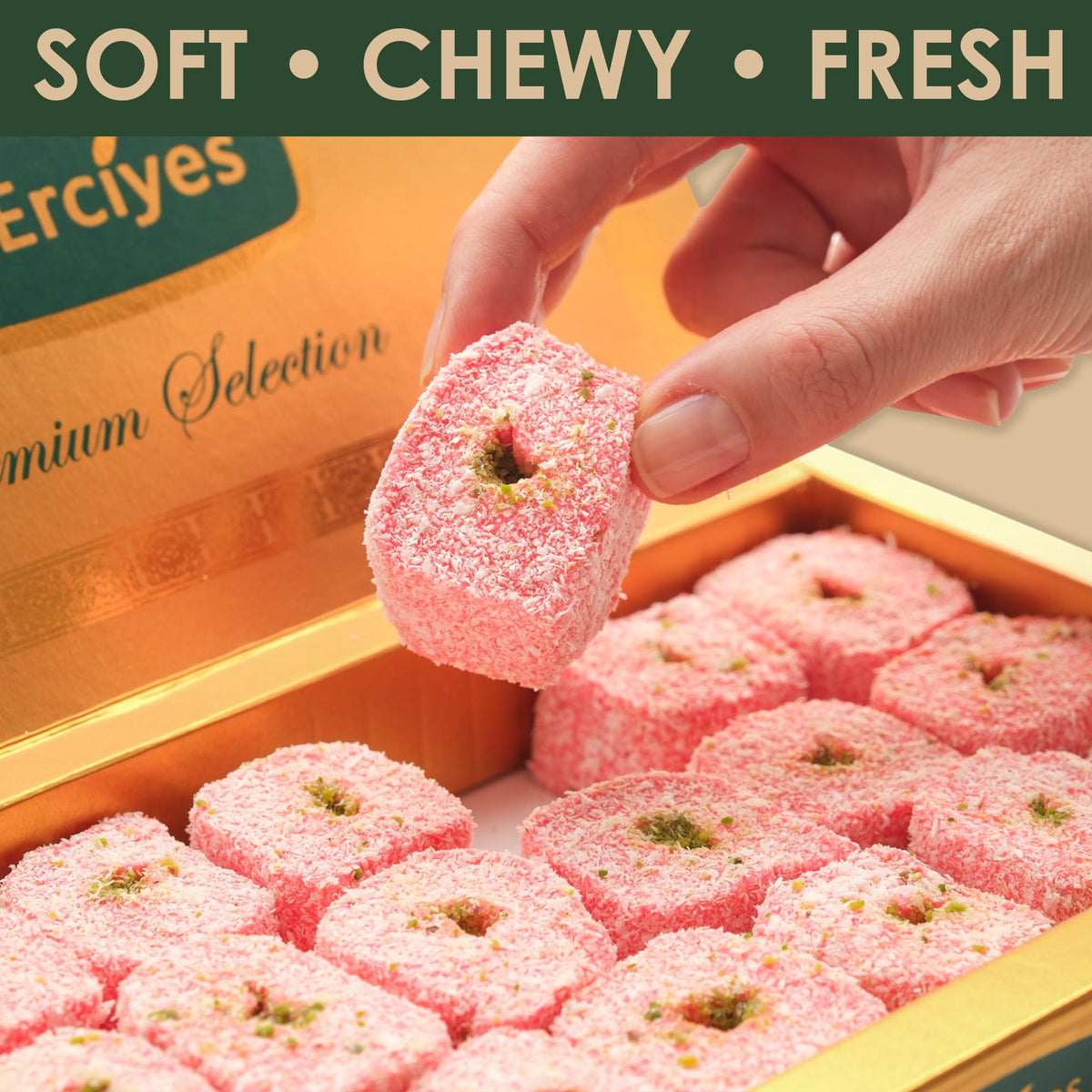 Strawberry Sultana Roll Turkish Delight - Soft Lokum Candy with Strawberry Flavor, Traditional Turkish Sweets Gift Box, Delicias Turcas, 17.6 oz
