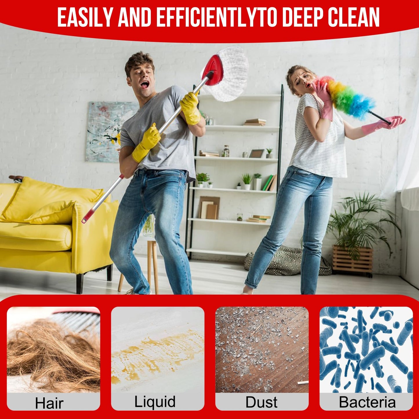 O-Cedar Spin Mop Head, Base, Handle Replacement for EasyWring 1 Tank System, 4 Microfiber Mop Refills, 1 Base and 30-58in Handle Set Combo, White
