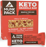 Munk Pack Keto Maple Pecan Granola Bars, 1g Sugar, 2g net Carbs, Keto Snacks, Plant Based Gluten, Grain & Soy Free No Sugar Added (1 Pack with 4 bars)