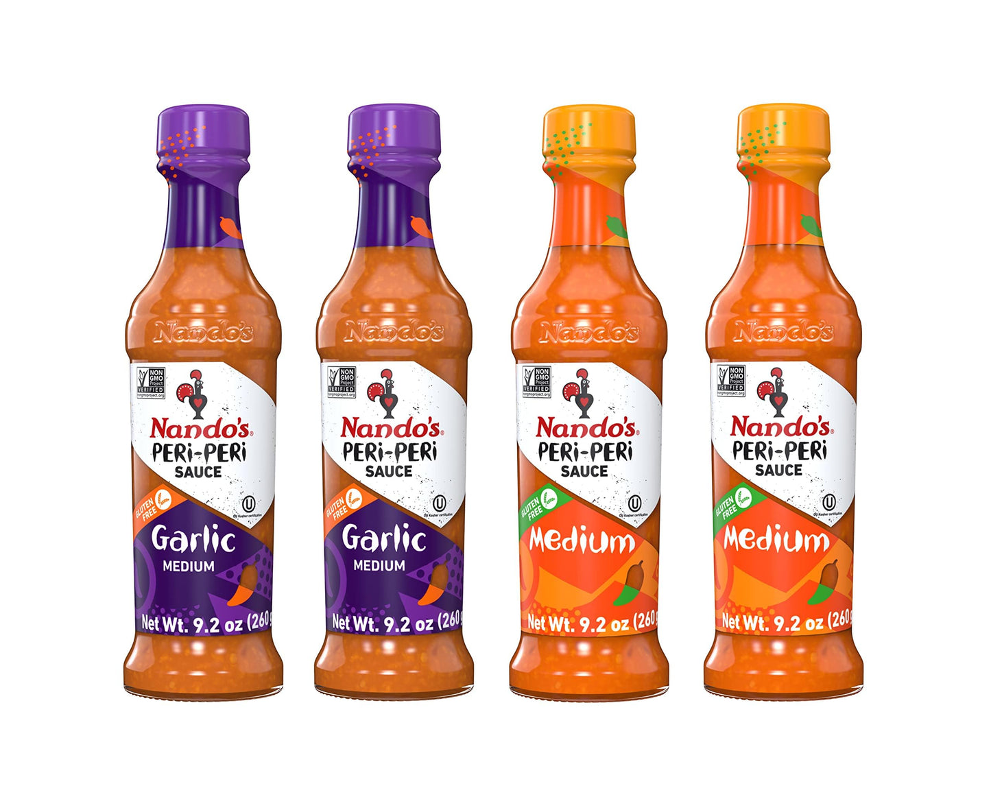 Nando's PERi-PERi Signature Hot Sauce Pack - Our Flavorful Medium Sauce and Garlic Sauce Bundle - Piri Piri Sauce Set 9.1oz Bottle (4 Pack)