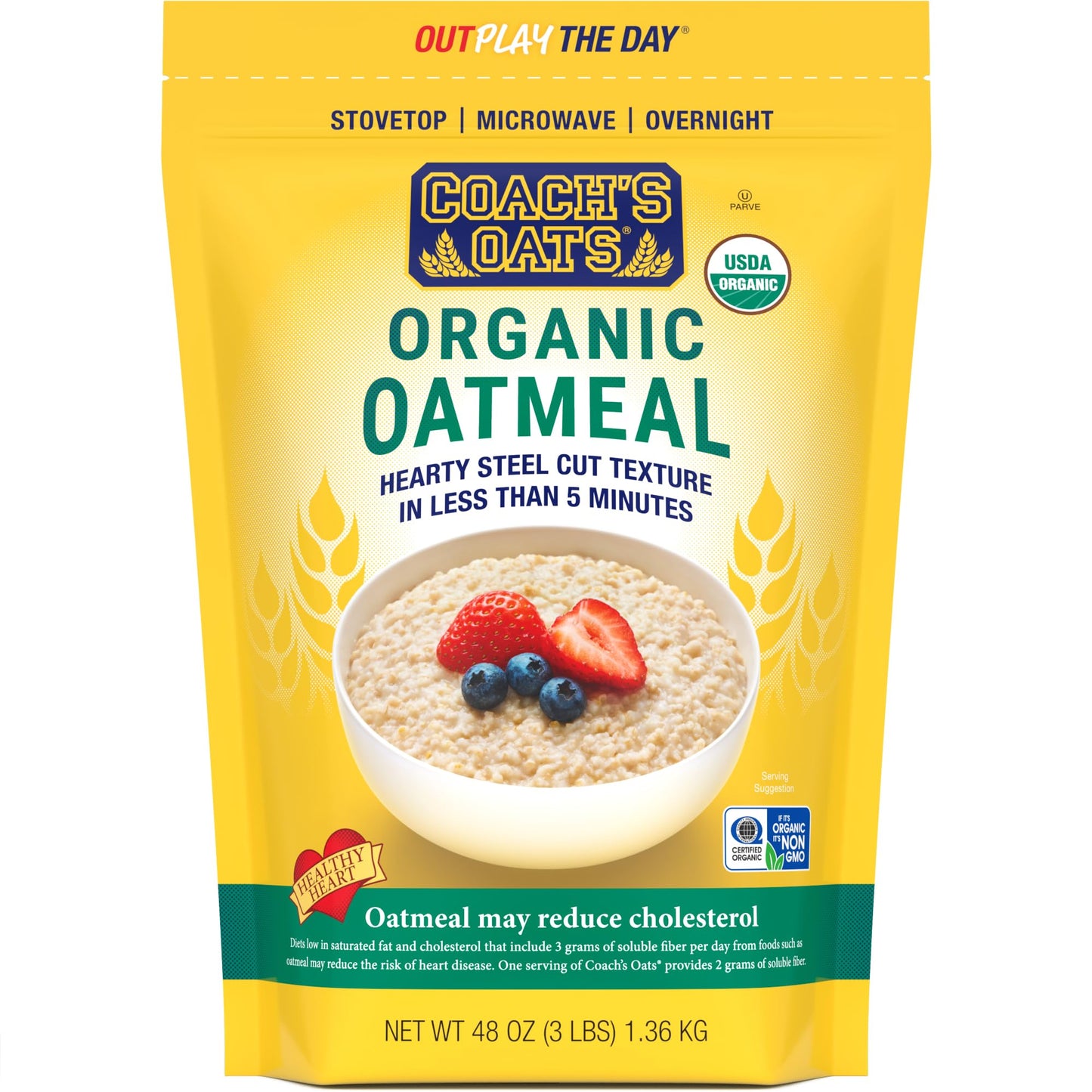 COACH'S OATS Organic Whole Grain Oatmeal 3 lbs | Cracked n’ Toasted | Quick-Cooking, Steel Cut Texture | Heart-Healthy, Delicious Breakfast |