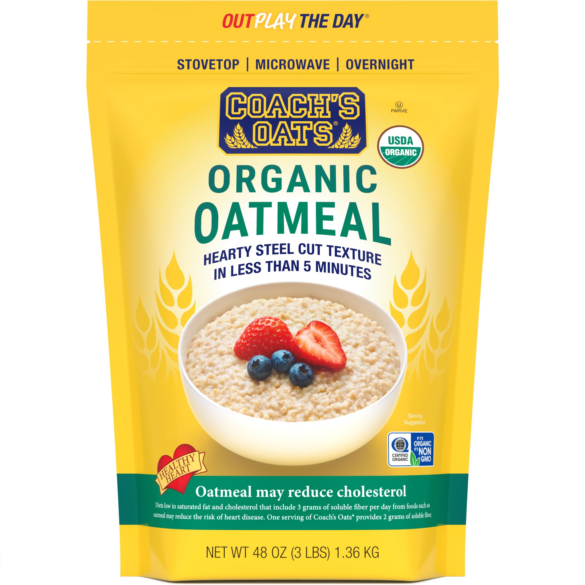 COACH'S OATS Organic Whole Grain Oatmeal 3 lbs | Cracked n’ Toasted | Quick-Cooking, Steel Cut Texture | Heart-Healthy, Delicious Breakfast |