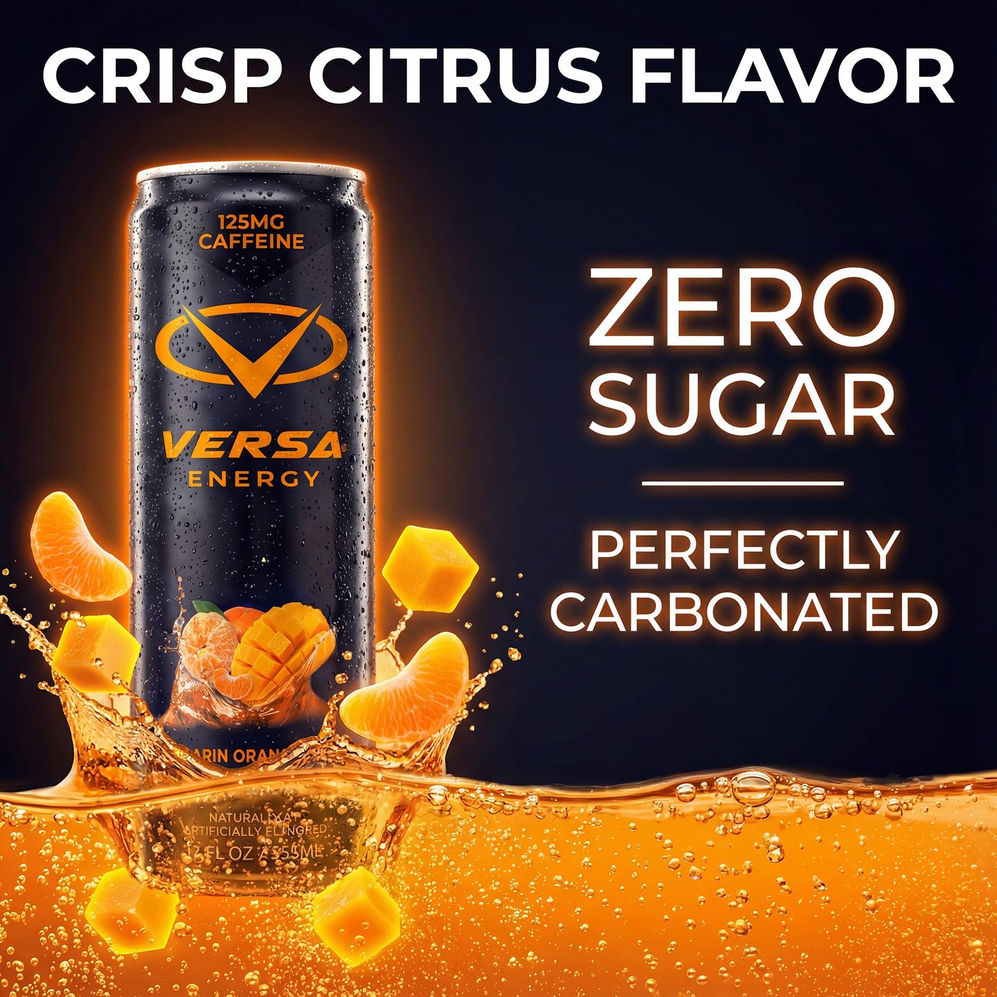 VERSA Energy by PEScience, Sugar Free Energy Drink, 125mg Caffeine, Perfectly Carbonated, Mandarin Orange Mango, Case of 12