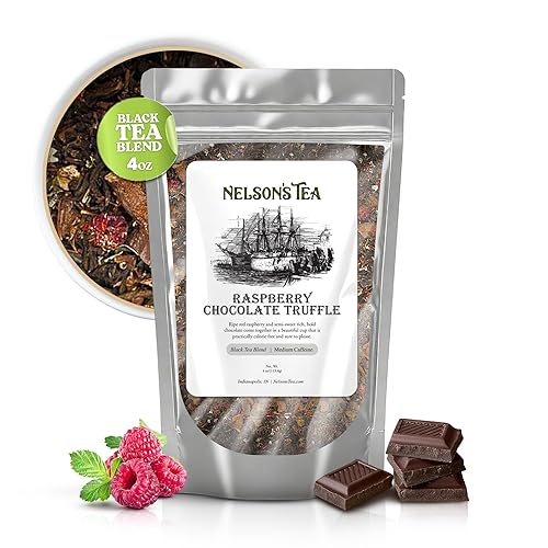Nelson's Tea Raspberry Chocolate Truffle - Loose Leaf Black Tea with Raspberry Leaf, Chocolate Rooibos, Truffle Essence, Carob Beans, Hibiscus