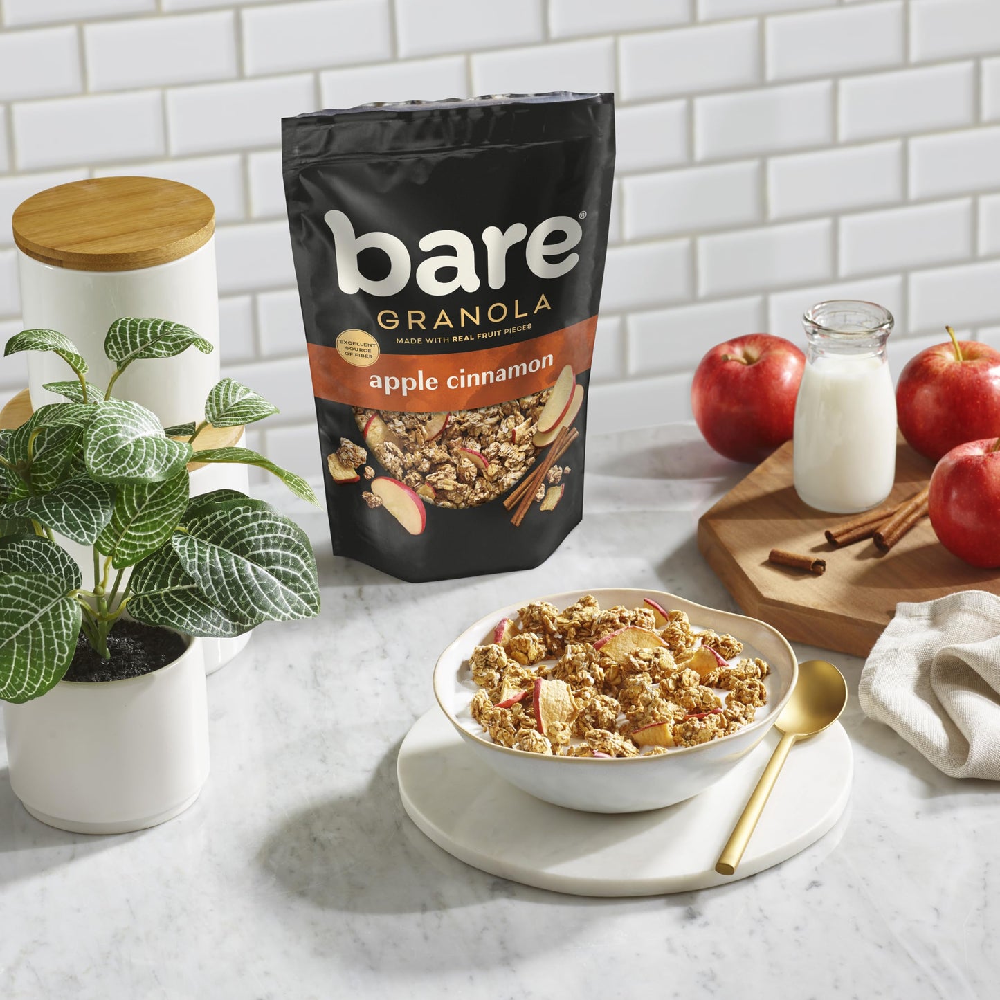 Bare Granola, Apple Cinnamon, 7g Fiber, Whole Grains, Heart Healthy, Real Fruit Pieces, 11 oz Bag