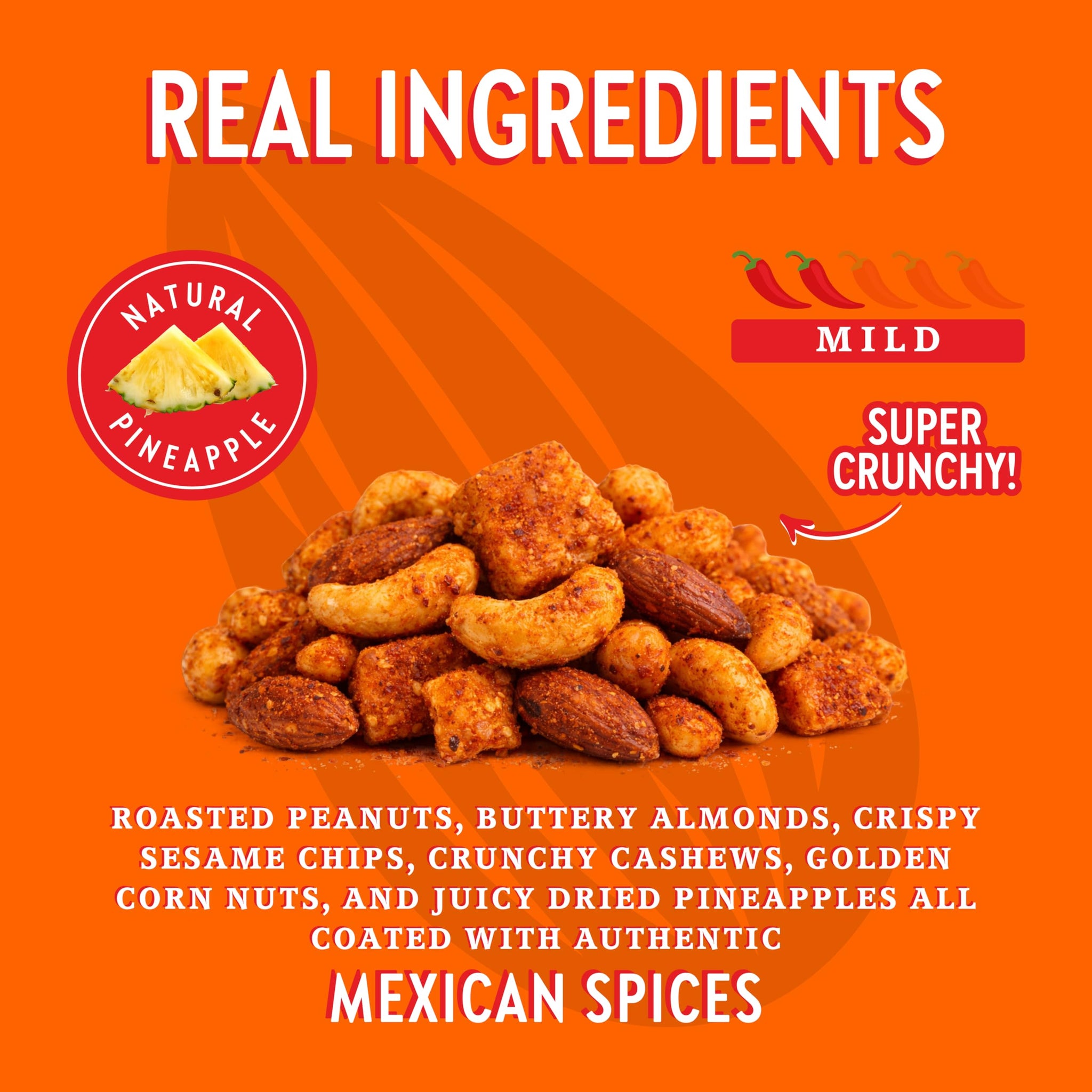 CHUZA Tropical Spicy Trail Mix (4 oz. Pack of 2) - Mexican Snacks Style Sweet Chili Nuts & Dried Fruit, Spicy Nuts, Pineapple, Peanuts, Almonds, Corn