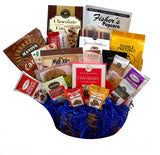 Hand-Crafted 14 Piece customizable chocolate gift basket of gourmet chocolates, cookies, and crunches. Tasty treats selected for businesses, clients