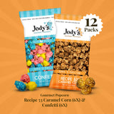 Jody’s Gourmet Popcorn Bundle - Recipe 53 Caramel Corn & Confetti Popcorn, 12-Pack, 7oz Bags - Sweet & Salty Popcorn Gift Pack for Parties, Movie