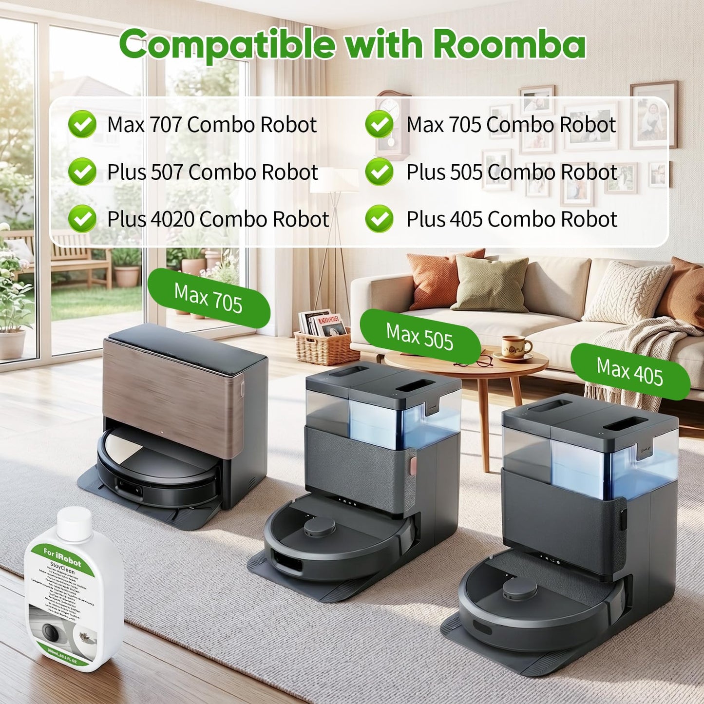 Liminfeit 2 Pack Floor Cleaning Solution for Roomba Plus 405 505 Max 705 Combo Robot, Mopping Concentrate for iRobot Roomba, Residue & Streak Free