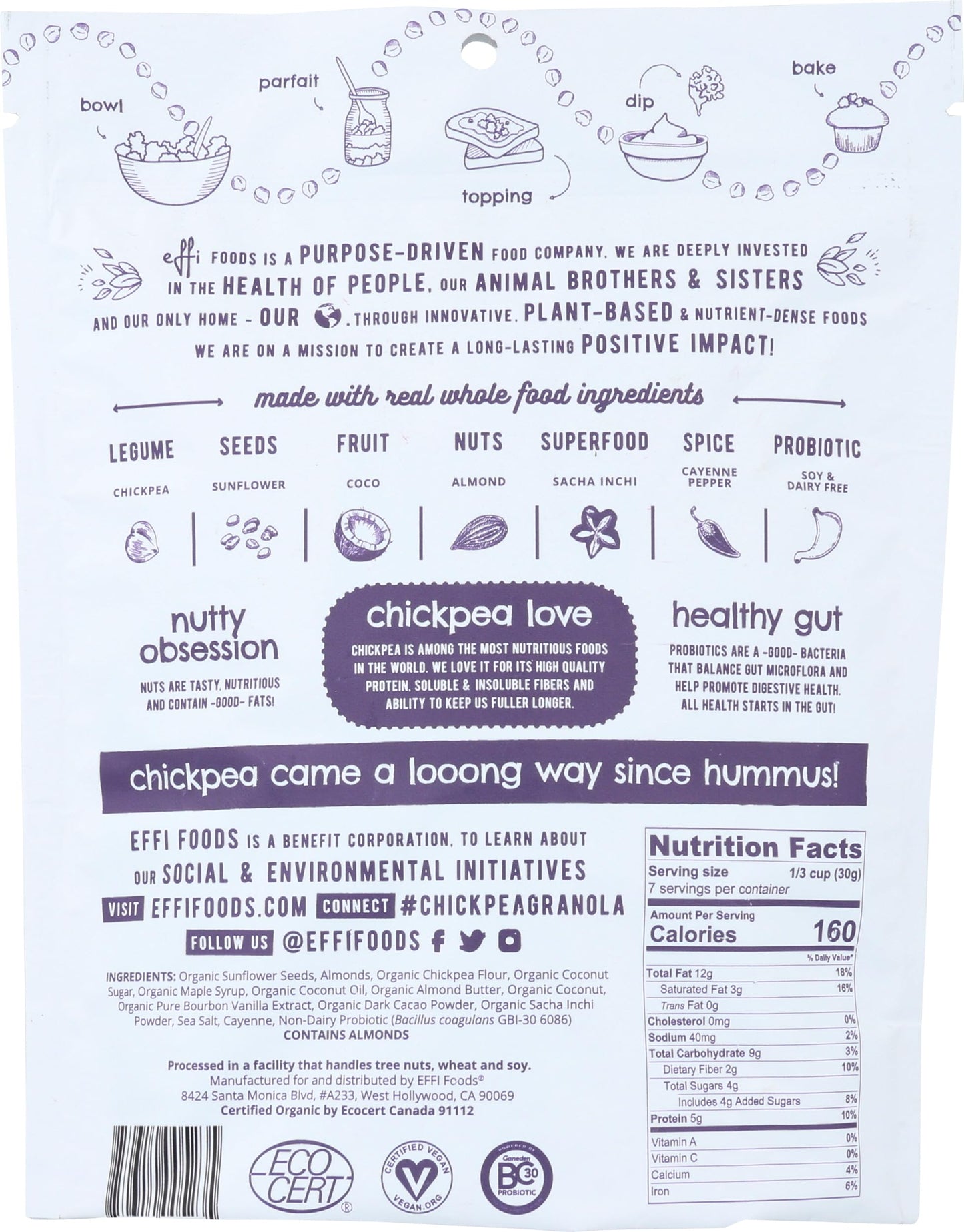 EFFI FOODS Organic Probiotic Chickpea Granola, 7 OZ