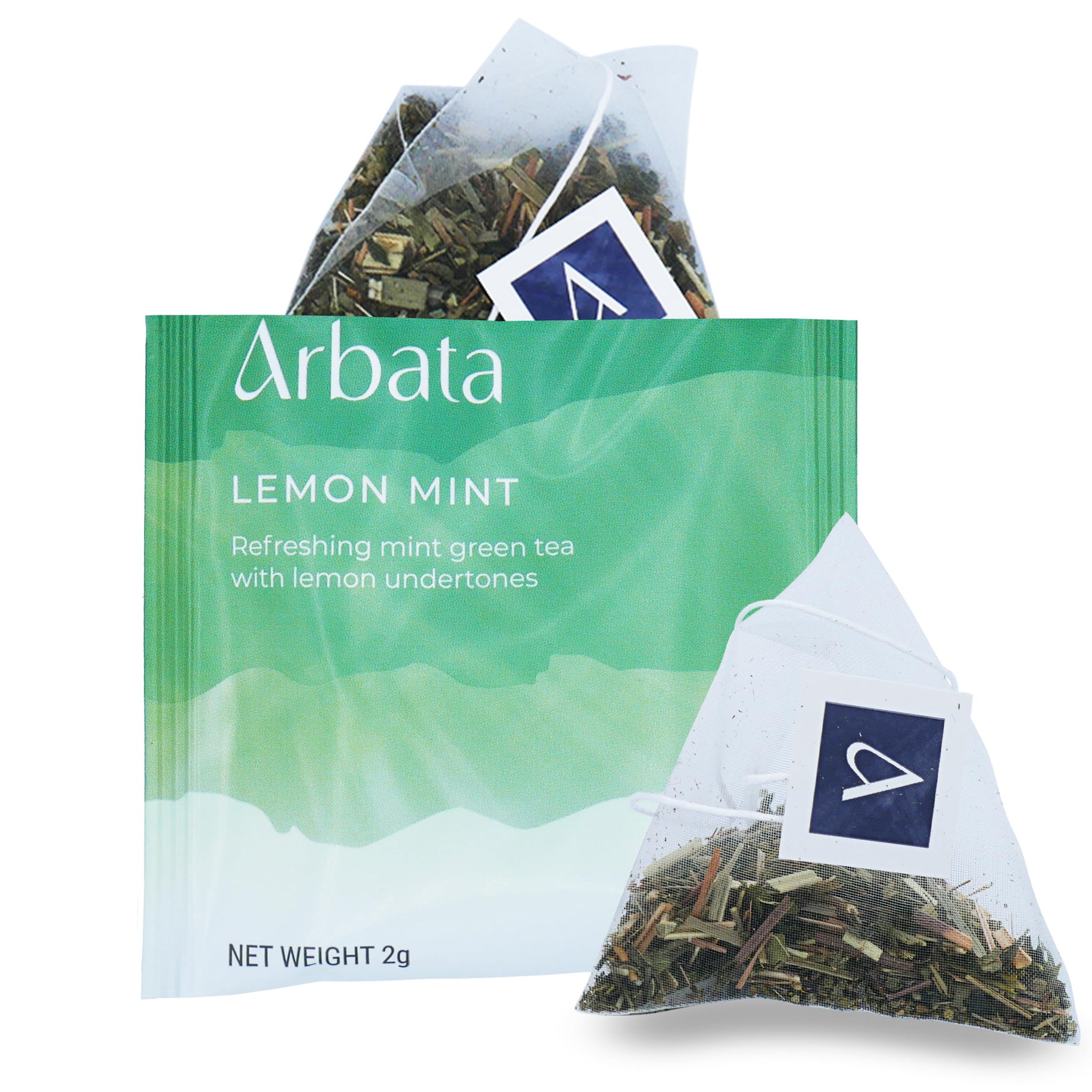 Arbata Lemon Mint Green Tea, 12 Pyramid Tea Bags - Artisanal Lightly Caffeinated Green Tea with Spearmint, Lemongrass & Lemon Verbena, Refreshing