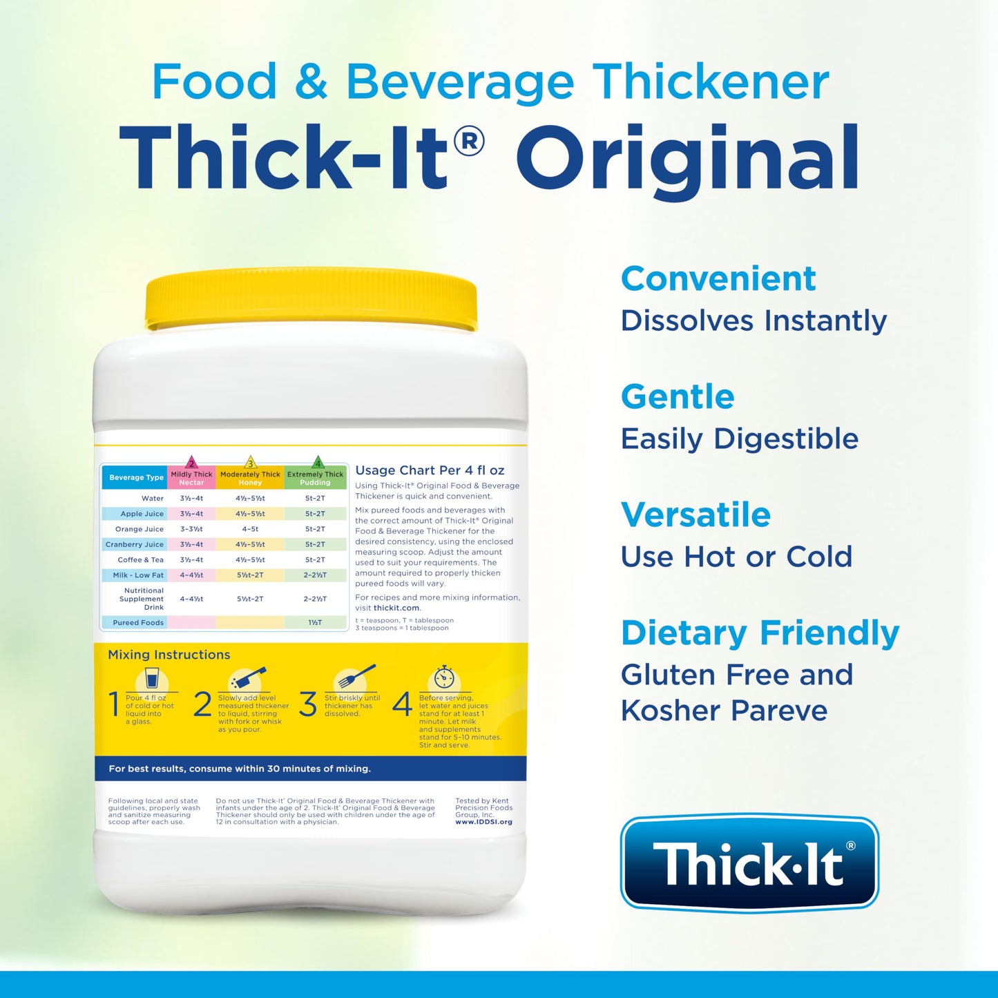 Thick-It Original Food & Beverage Thickener, Flavorless Powder for Dysphagia (IDDSI), Digestible Swallowing Aid, Easy-to-Mix & Instant Dissolve, Used