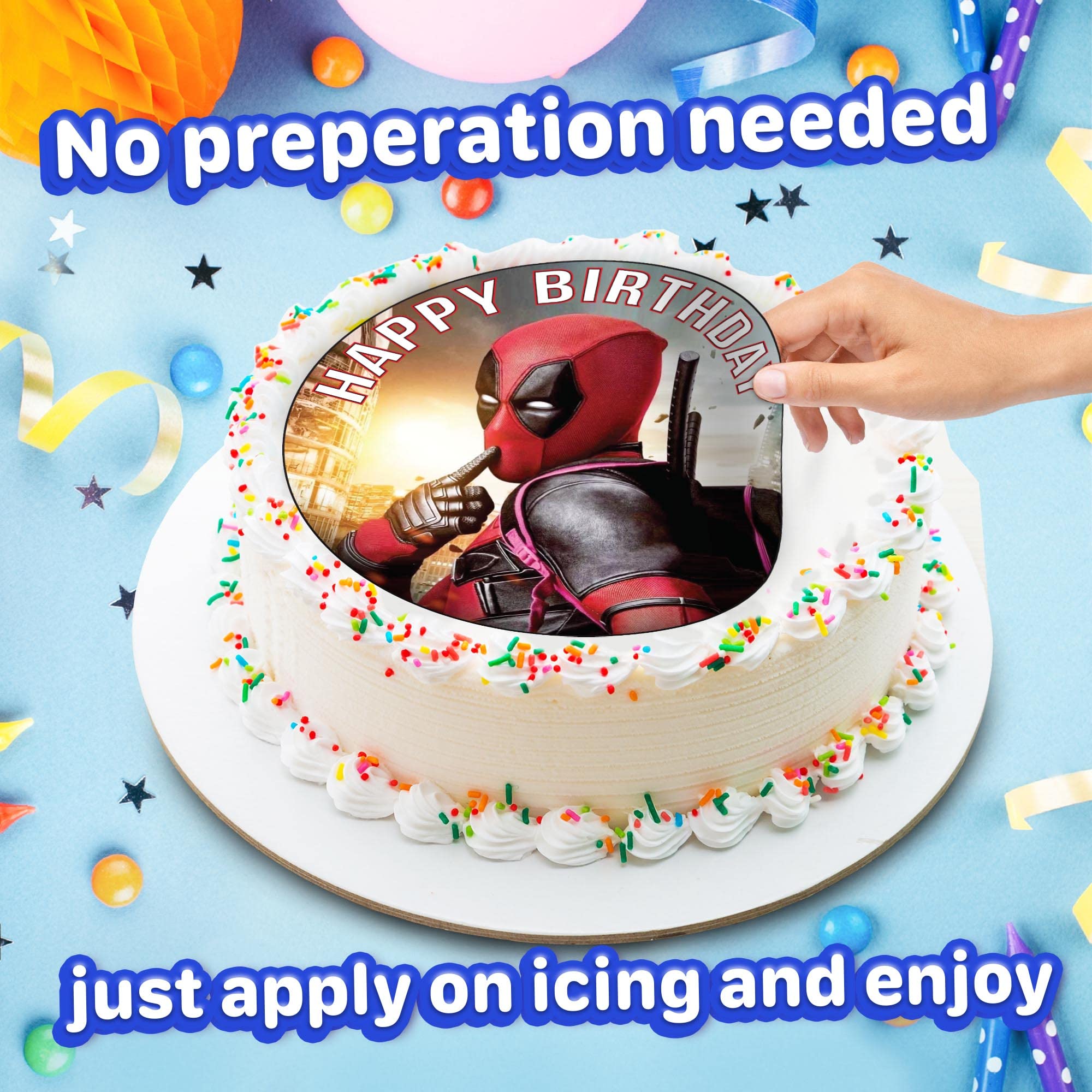 7.5 Inch Edible Cake Toppers - Red and Black Masked Themed Birthday Party Collection of Edible Cake Decorations