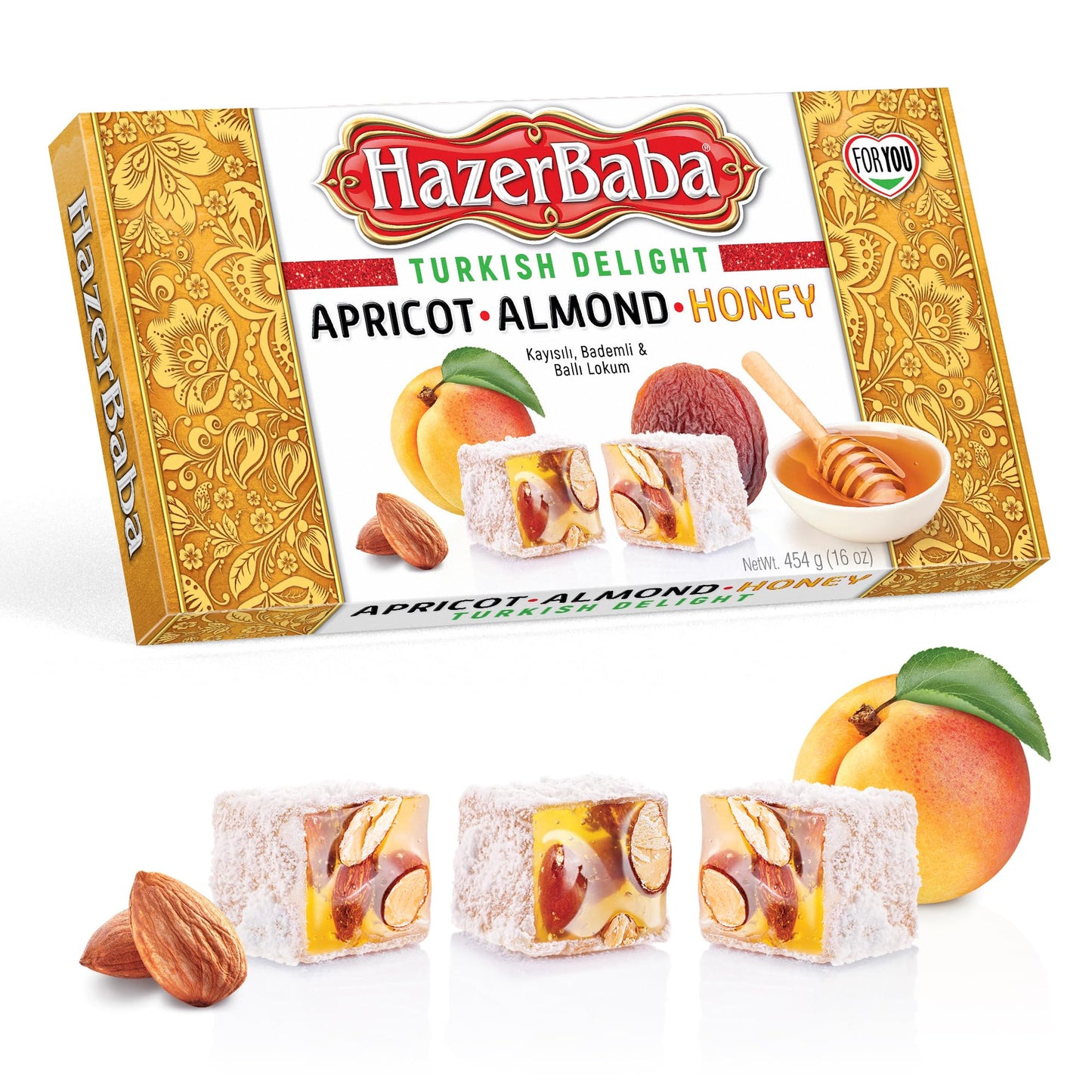 Hazer Baba Turkish Delight Candy with Apricot, Almond & Honey, Gourmet Snack Box, Traditional, Turkish Lokum, Unique Sweets, Loukumi, Delicias Turcas