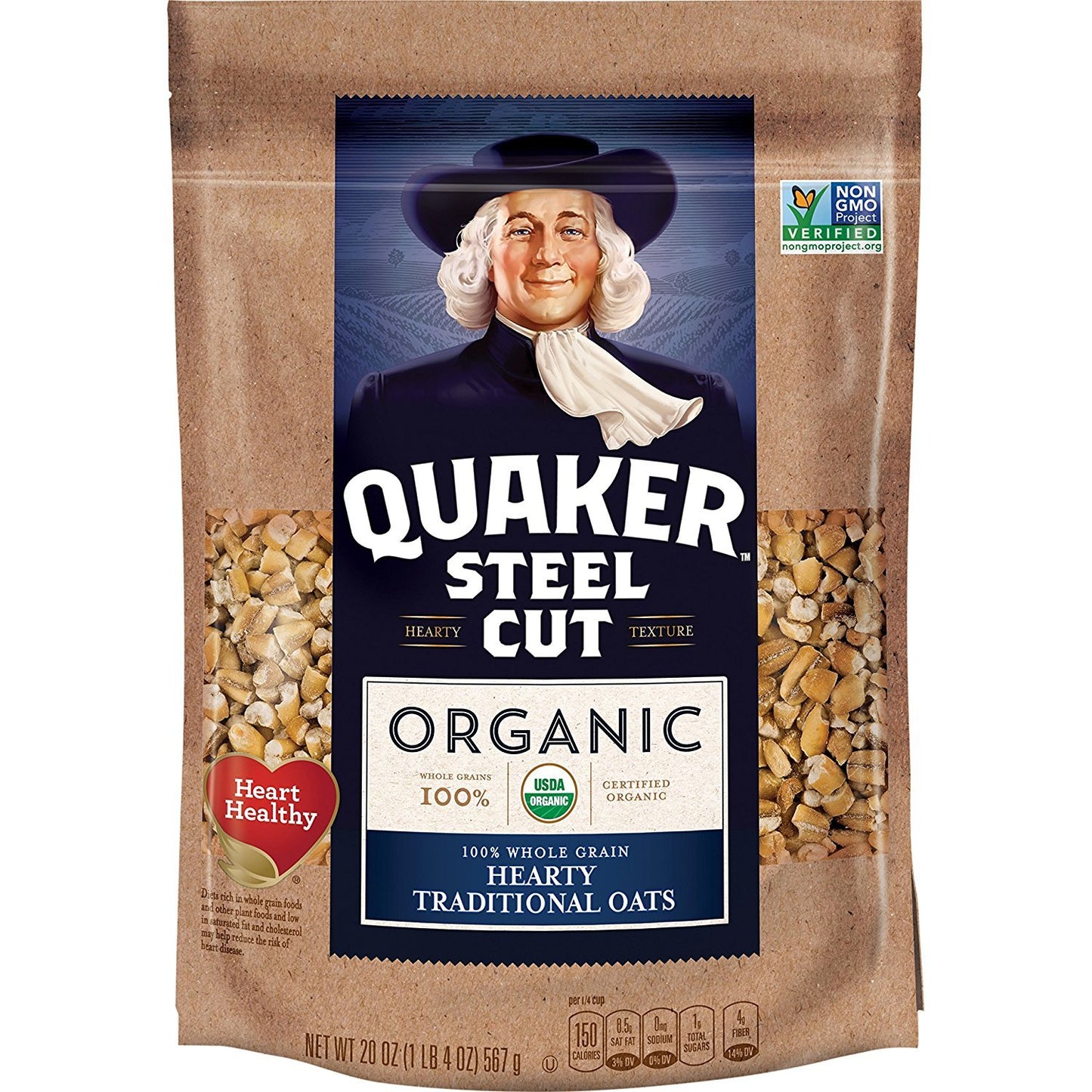 Quaker Steel Cut Oats, USDA Organic, Non GMO Project Verified, 20oz Resealable Bag