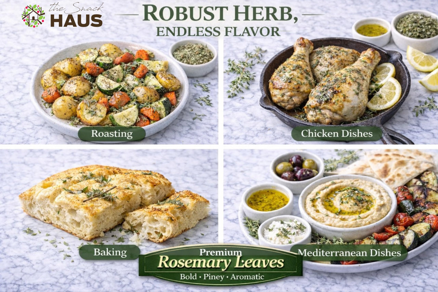 The Snack Haus Dried Thyme Leaves 7 oz - Premium Mediterranean Herb Seasoning - Aromatic Thyme Seasoning for Cooking, Soups, Meat, Chicken, Vegetables