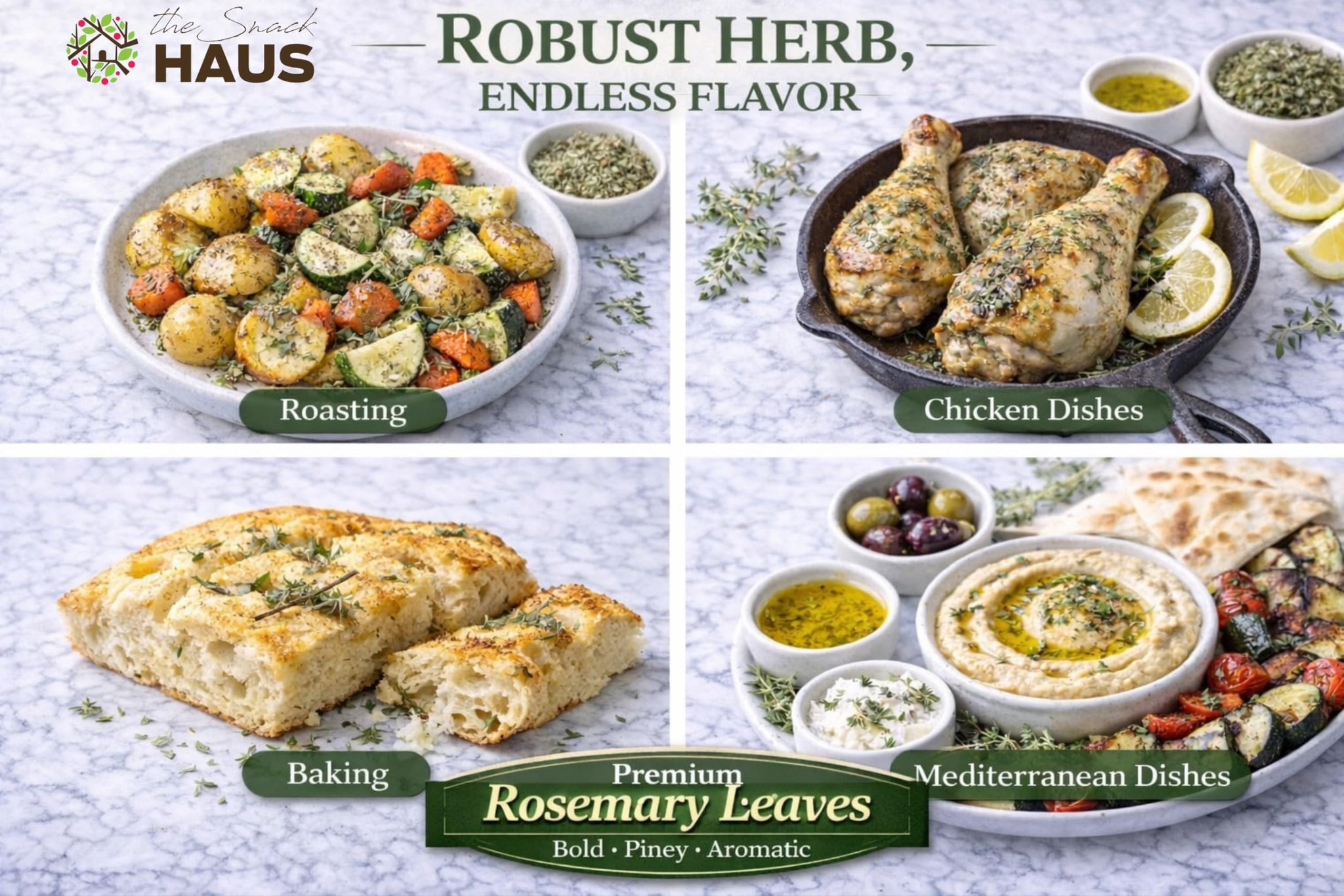The Snack Haus Dried Thyme Leaves 7 oz - Premium Mediterranean Herb Seasoning - Aromatic Thyme Seasoning for Cooking, Soups, Meat, Chicken, Vegetables