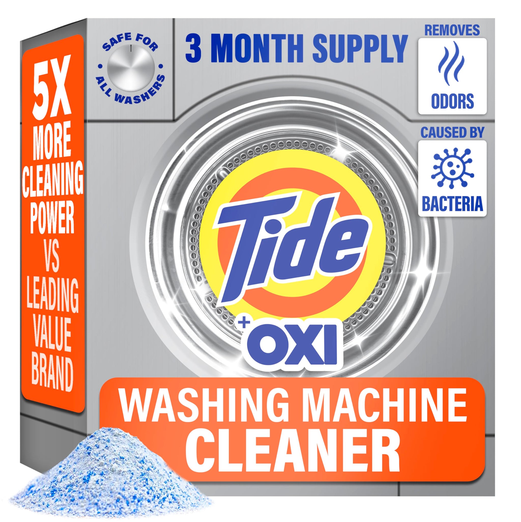 Washing Machine Cleaner by Tide, Washer Machine Cleaner with Oxi for Front and Top Loader Washer Machines, Deep Cleaning Odor Eliminator, 3 Month