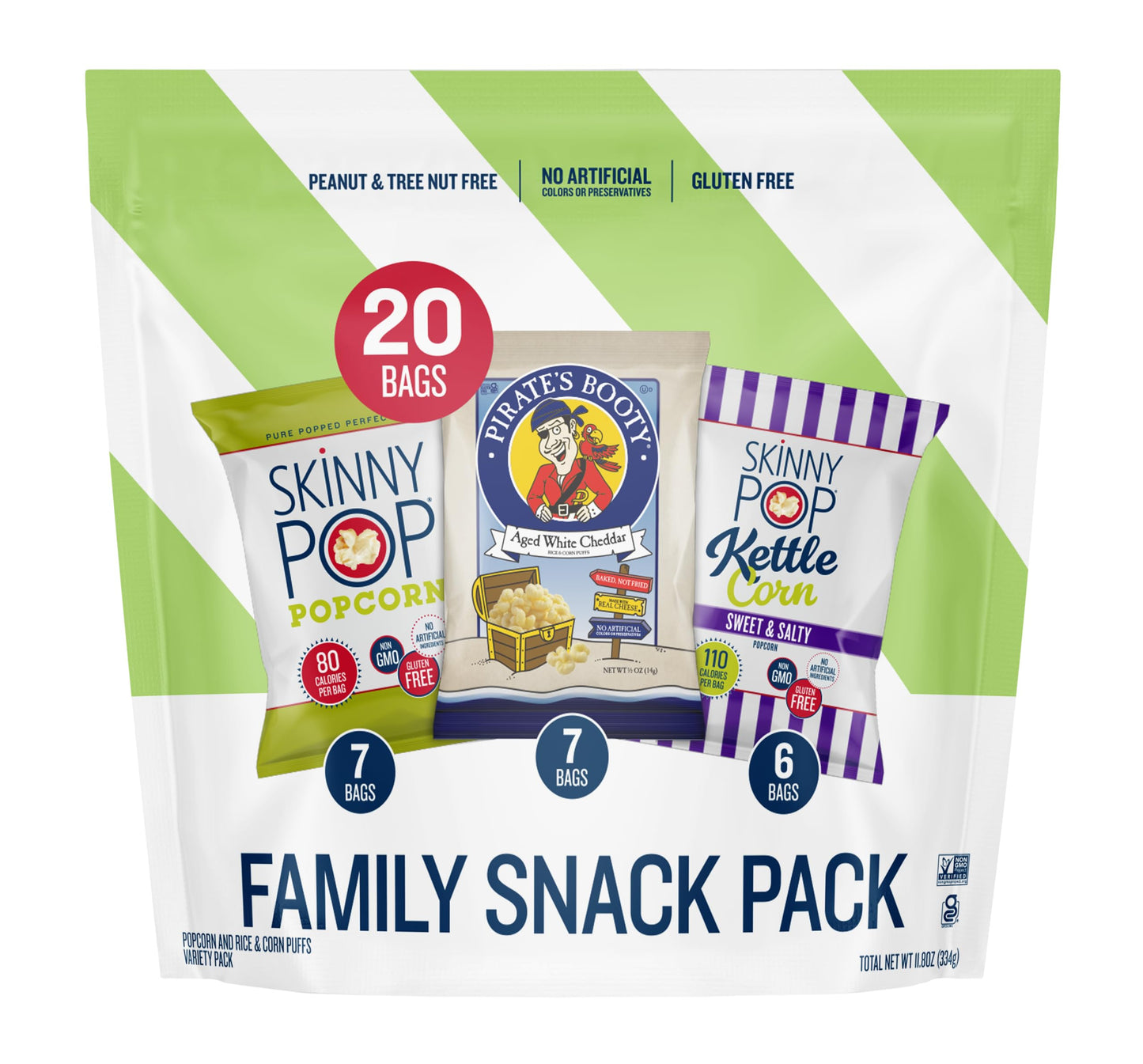 SkinnyPop Family SnackPack Original, Pirate's Booty and SkinnyPop Kettle, Gluten Free, Non-GMO, Vegan Popcorn, Healthy Snacks, 0.5oz Indivudlaly Sized