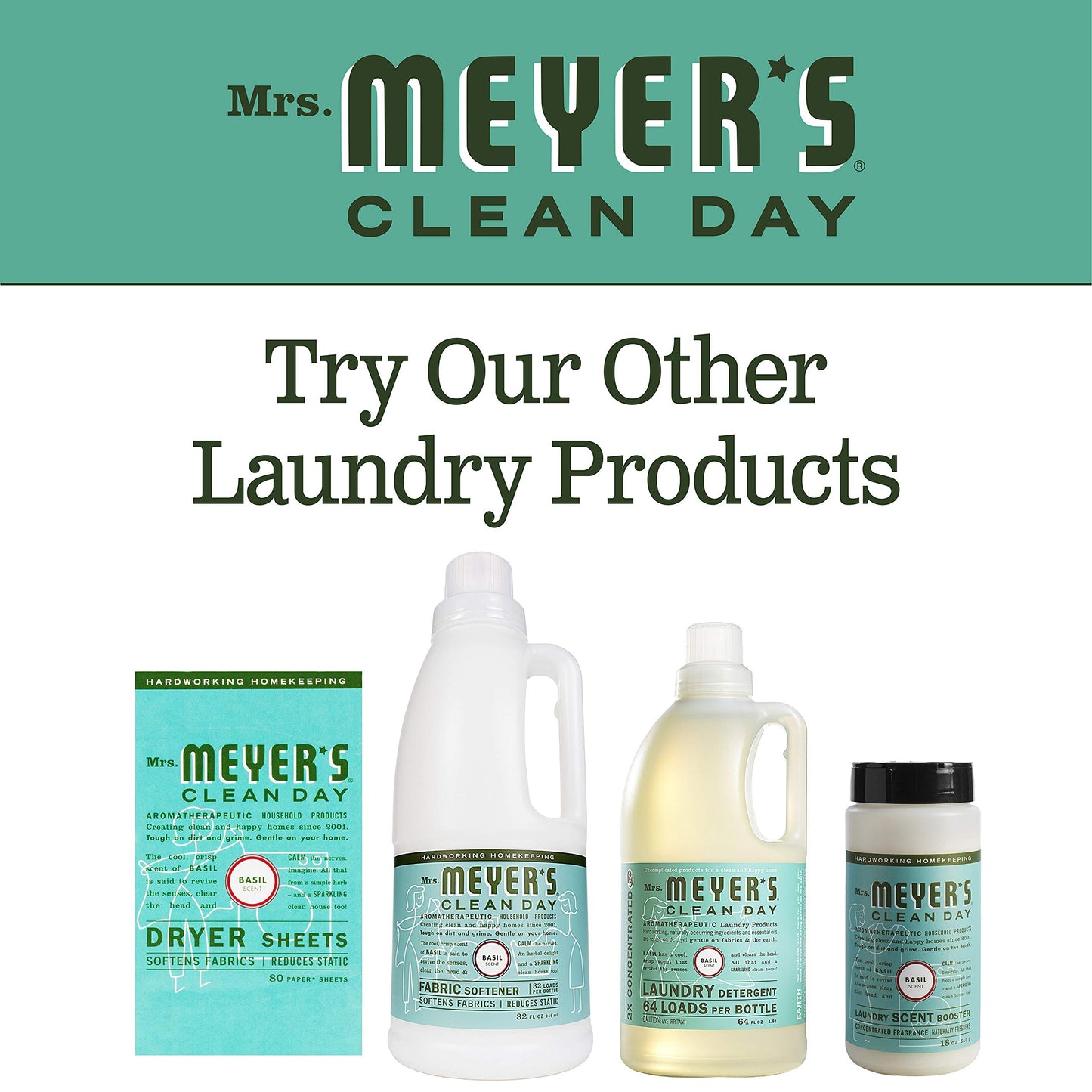 Mrs. Meyer's Clean Day Dryer Sheets, Softens Fabric, Reduces Static, Cruelty Free Formula, Basil Scent, 80 Count