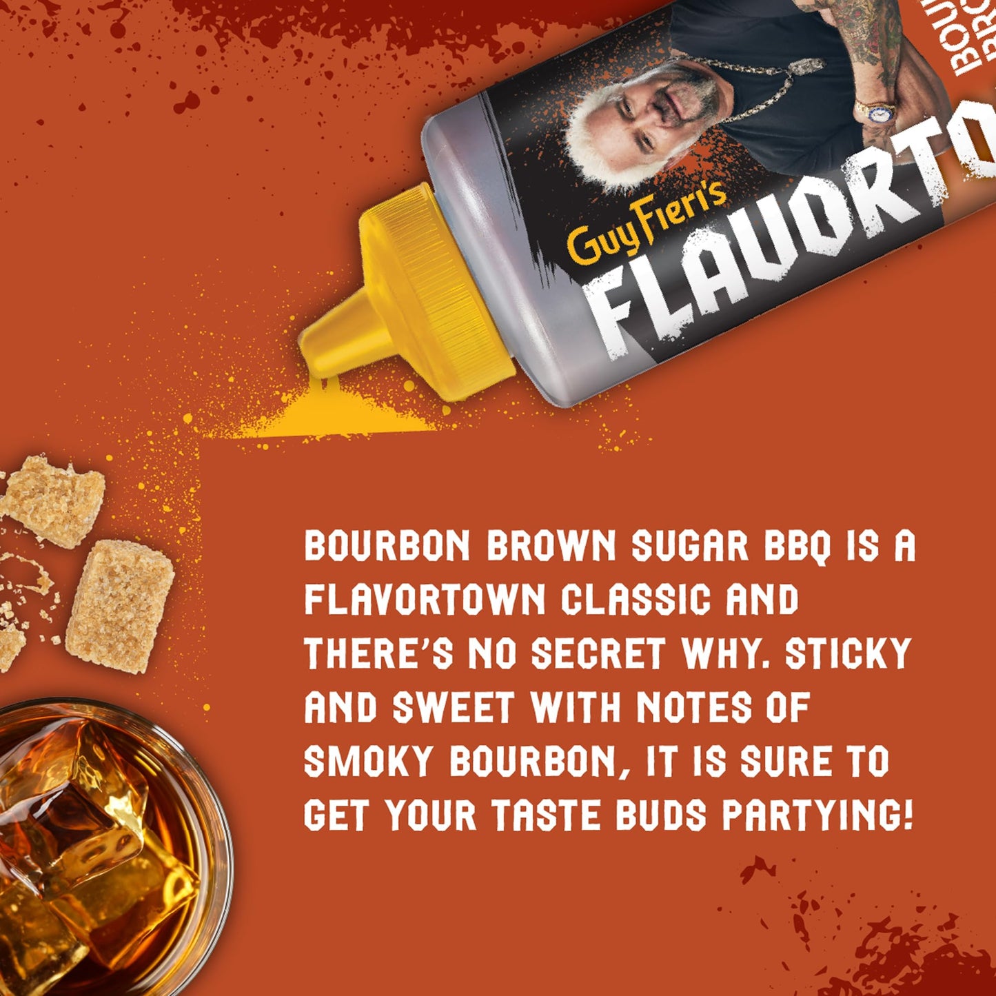 Guy Fieri's Flavortown Bourbon Brown Sugar BBQ Sauce - Sweet & Smoky Barbecue Sauce, Use for Chicken Wings, Ribs, Burgers, & More - 15.2 Ounce Bottle