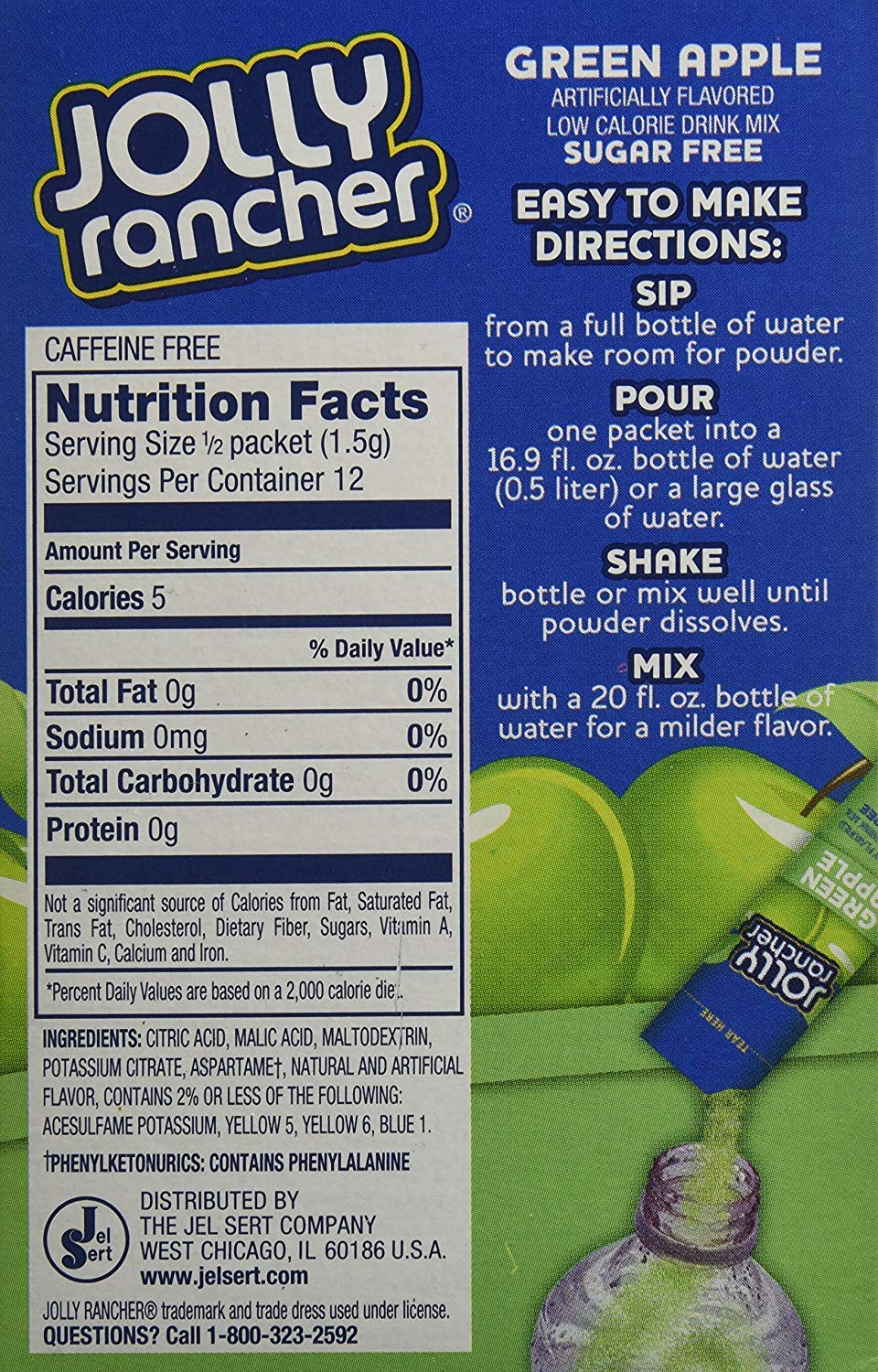 Jolly Rancher, Green Apple Singles To Go! Sugar Free Drink Mix, 6 Count