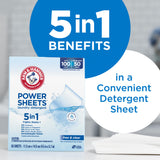ARM & HAMMER 5in1 Power Sheets Laundry Detergent, Free & Clear, 50 Count, up to 100 Small Loads