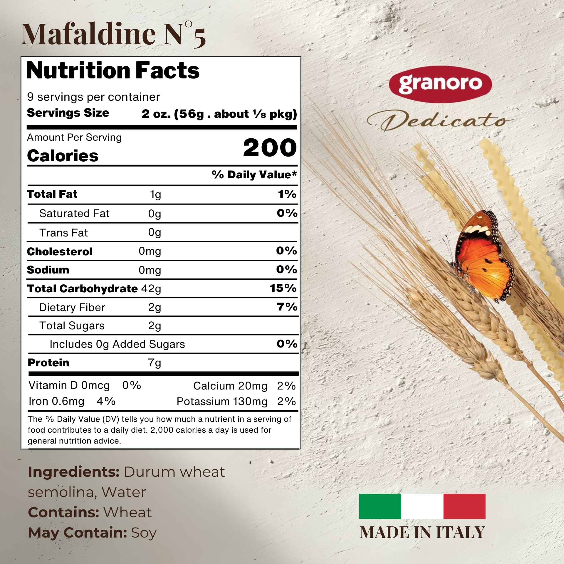Granoro Dedicato Mafaldine No.5, Authentic Italian Pasta, 100% Made from Puglia Durum Wheat Semolina, Rougher Texture For Maximum Sauce Retention, 1.1