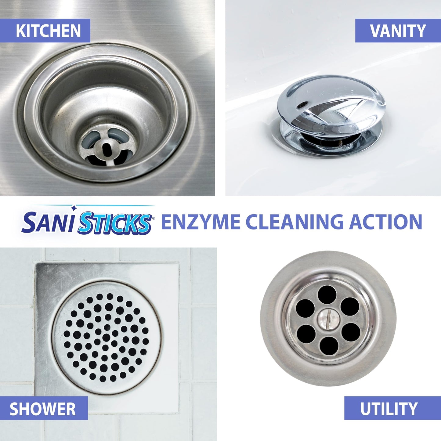 SANI 360° Sani Sticks Drain Cleaner and Deodorizer, 24 Count, Lemon Scent Enzyme Pipe Cleaners, Eliminate Odors, Prevent Clogged Drains, Safe