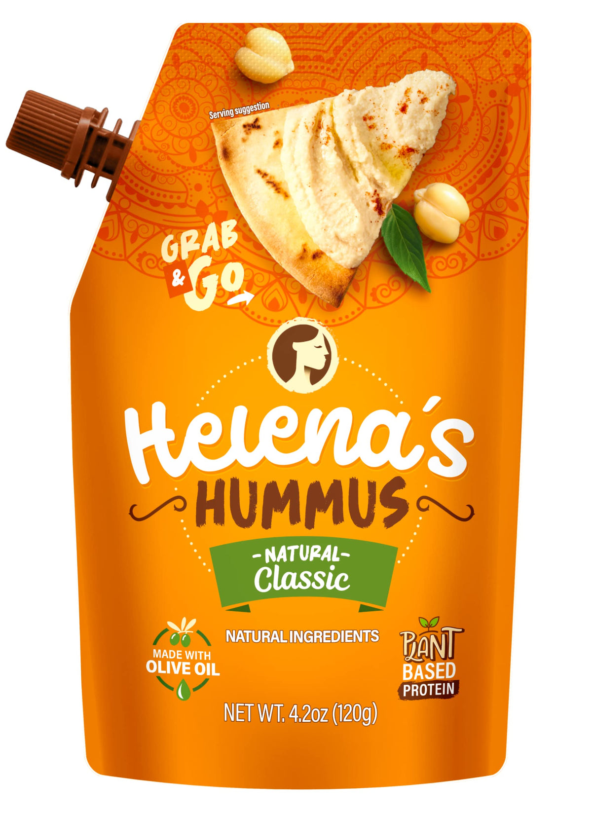 Helena Hummus (3-pack), Shelf-Stable, No Added Preservatives, 2 Natural Classic 4.23 oz and 1 Roasted Bell Pepper Hummus To-Go, 4.23 oz (1 Tripack)