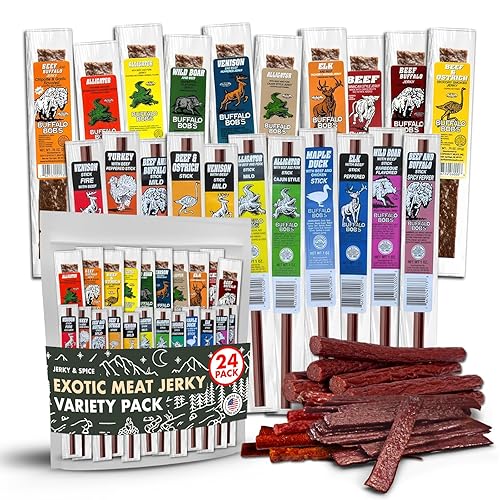 Buffalo Bob's Wild Game Meat Snacks | Beef Jerky Snack Pack | Flavorful Strips & Sticks | Exotic Beef Jerky Gift Basket | Meat Variety Snack | Ideal