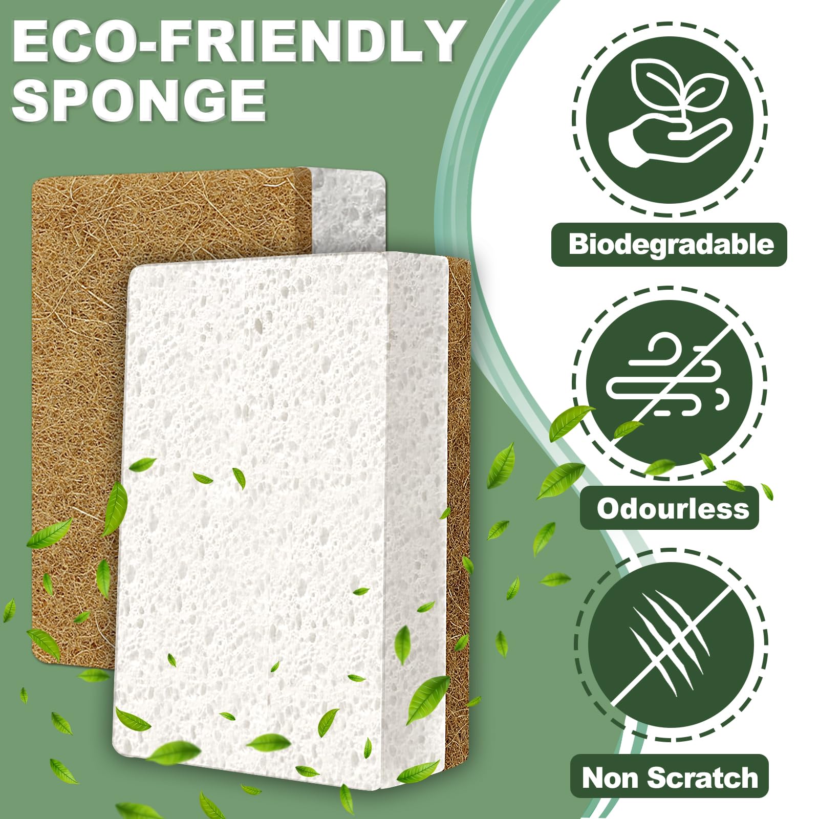 Aheroi Natural Dish Sponge, 18 Count FSC Certified Plant-Based Biodegradable Kitchen Sponges for Dishes, Compostable Eco Friendly Sponges, Organic