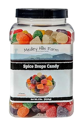 Spice Drops Candy By 2 lbs. in Reusable Container - Assorted Gum drops candy - flavors of cinnamon, clove, anise, spearmint, root beer (sassafras)